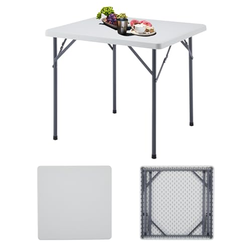 BOOSDEN 32 Inch Square Folding Table, Lightweight Folding Card Table, Indoor Outdoor Portable Utility Foldable Tables, Collapsible Legs Plastic Table for Puzzles Game Crafting Camping Picnic Party - color: 80 X 80cm Square