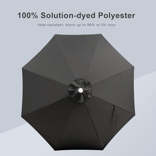 Tempera 9ft Auto Tilt Scalloped Patio Umbrellas with Fringe, Outdoor Table Umbrellas with Fade Resistant Canopy, 8 Sturdy Rids, Luxurious Vintage Umbrellas for Lawn, Pool, Deck, Balcony - color: Carbon Black, size: 9 FT