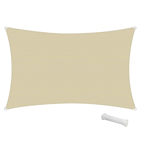 SunnyRoyal Sun Shade Sail 8'x12' Rectangle UV Block Sunshade Canopy Awning Shade Cloth for Outdoor Patio Garden Swimming Pool (Beige)
