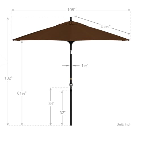 California Umbrella 9' Round Aluminum Market Umbrella, Crank Lift, Push Button Tilt, Black Pole, Teak Olefin - color: Teak