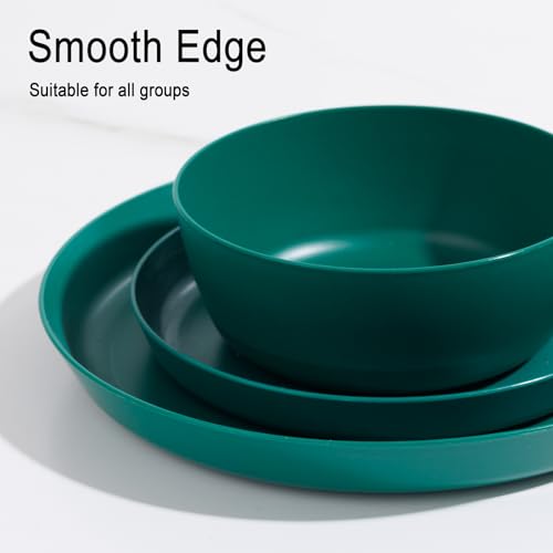 EI 12pcs Dark Green Wheat Straw Plates,Plate and Bowls Sets,Wheat Straw Dinnerware Set,Unbreakabl Plastic Plates Reusable,eMelamine Dinnerware Sets - color: Dark GreenWheat Straw Plates and Bowls