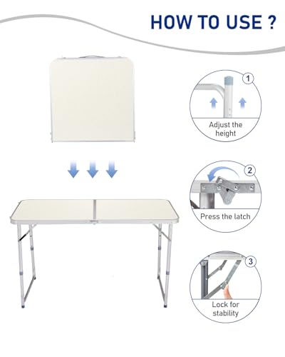 Outvita 4ft Portable Folding Camping Table, Outdoor Waterproof Adjustable Height Table, Aluminum Lightweight Suitcase Foldable Table for Picnic BBQ Beach Dining - color: Silver, size: 47*24*28