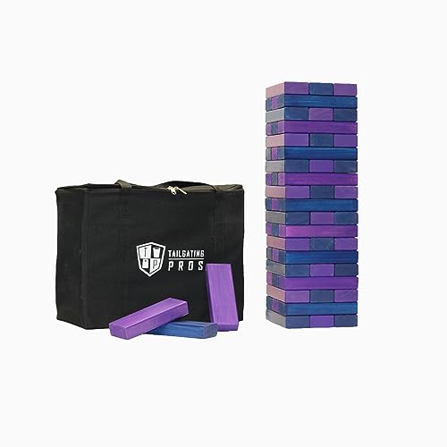 Tailgating Pros Premium Giant Toppling Timbers with Carrying Case – Choose Your Team Colors! Jumbo Outdoor Yard Game, Tower Grows to Over 5 Feet! - color: Navy/Purple