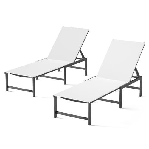 Chaise Lounge Chair Outdoor,Aluminum Patio Lounge Chairs Set of 2,Pool Lounge Chairs with 5 Adjustable Backrest for Outside Beach Lawn and Backyard White - color: White, size: 2 Chairs