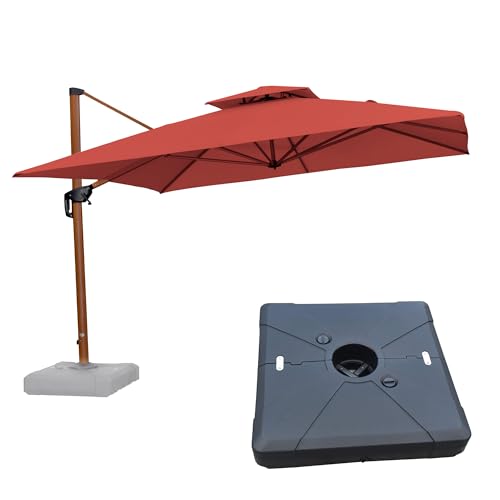 PURPLE LEAF 11ft Patio Umbrella with Base Outdoor Square Umbrellas Large Cantilever Umbrella Windproof Offset Umbrella Heavy Duty Sun Umbrellas for Garden Deck Pool Patio, Brick Red - color: Brick Red, size: 11'X11', style: Base Included