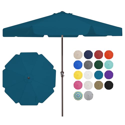 JEAREY 9 FT Patio Umbrella Outdoor, Table Umbrellas Market Umbrella w/Push Button Tilt/Crank, 8 Sturdy Ribs(Cerulean) - color: Cerulean