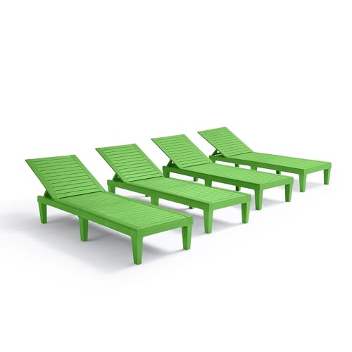 Nestl Sun Tanning Chair - Lime Green Chaise Lounge Chair Outdoor, Lightweight Pool Lounge Chairs Set of 4, Adjustable 5-Position Reclining Lawn Chair, Waterproof Beach Outdoor Lounge Chairs - color: 4 - Lime Green, size: Set of 4