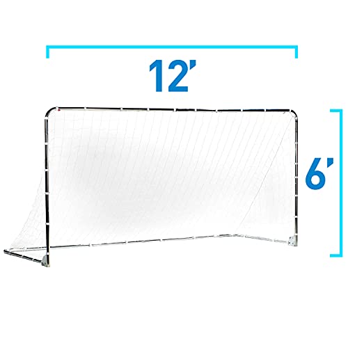 Franklin Sports Competition Soccer Goals - Backyard Portable Steel Soccer Goals - Adult + Youth Soccer Goal with Net + Ground Stakes Included - Multiple Sizes + Colors - color: Silver, style: Folding 12' x 6'