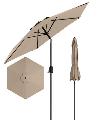 GarveeLife Outdoor Patio Umbrella, Table Market Umbrella with Push Button Tilt and Crank, 8 Sturdy Ribs UV Protection Waterproof for Garden, Deck, Backyard, Pool - color: Light Tan, size: 9FT