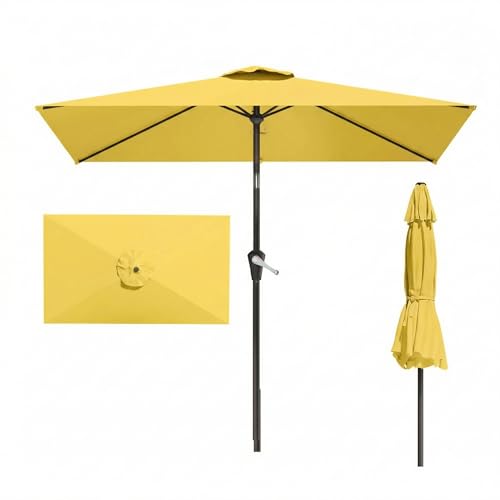 6.5' x 10' Rectangular Patio Umbrella Large Outdoor Market Umbrella w/UV Protection, Push Button Tilt and Crank Lift, Rectangle Table Umbrella for Garden, Deck, Pool, Patio, Sunshine Yellow - color: Sunshine Yellow