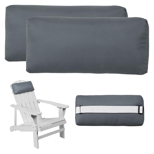 Headrest Pillow for Patio Chaise Lounge Chair, Outdoor Chaise Pillows with Adjustable Elastic Stripe Head Resting Pillows for Recliner Office Chair, Dark-Gray 2 Pack - color: Dark-gray