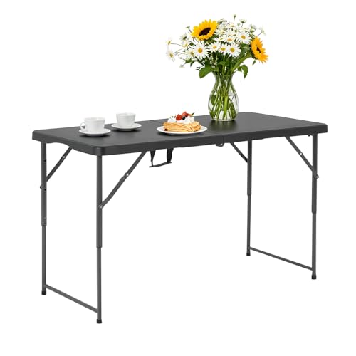PayLessHere Folding Camping Table Plastic Picnic Table Office Table for Parties Wedding Camping Office with Carrying Handle (Black, 4 FT) - color: Black, size: 4 FT