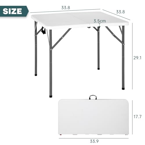 FDW 34" Square Outdoor Dining Table, Foldable Portable Plastic Folding Card Table with Built in Carrying Handle and Height Adjustable for Party and Wedding Use, White - color: White, size: 34"