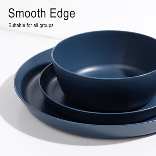 EI 12pcs Dark Blue Wheat Straw Dinnerware Set,Wheat Straw Plates,Plastic Plates Reusable,Plate and Bowls Sets,Unbreakable Plastic Plate for Dinner, Camping,Picnic - color: Dark Blue Wheat Straw Plates and Bowls