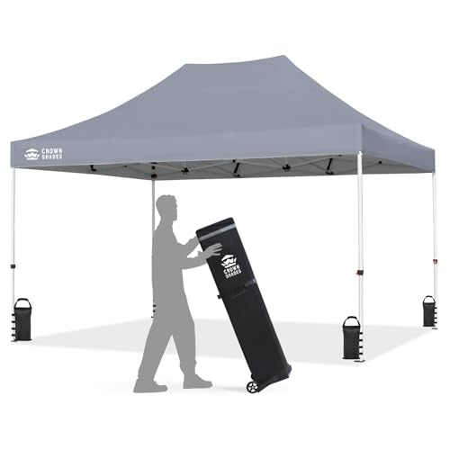 CROWN SHADES 10x15 Pop Up Canopy Tent, Thicken Frame Commercial Heavy Duty Tent, 8 Stakes & 4 Sandbags & 4 Ropes, Outdoor Canopies for Events, Parties,Grey - color: Gray, size: 10x15