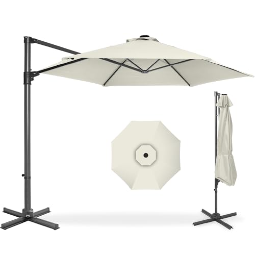 Best Choice Products 10ft Offset Cantilever Hanging Market Patio Umbrella, Smooth 360° Rotation, 8 Sturdy Ribs, Easy Adjustment - Ivory - color: Ivory, size: Offset w/ 360° Rotation
