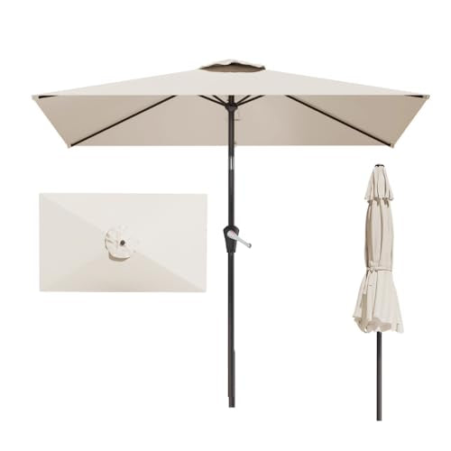 6.5' x 10' Rectangular Patio Umbrella Large Outdoor Market Umbrella w/ UV Protection, Push Button Tilt and Crank Lift, Rectangle Table Umbrella for Garden, Deck, Pool, Patio, Creamy White - color: Creamy White