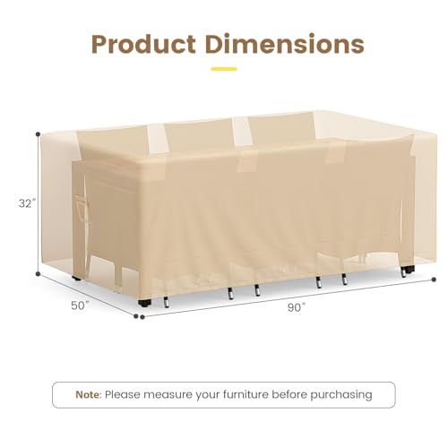 Tangkula Patio Furniture Covers, Outdoor Table Cover Waterproof with Padded Handle & Click-Close Straps, Air Vent, Heavy Duty PU, Rectangle Patio Cover for Outdoor Furniture, 90" W x 50" D x 32" H - size: 90" W x 50" D x 32" H
