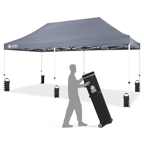CROWN SHADES 10x20 Pop Up Canopy Tent - Commercial Canopy Tent with 400D Strength Oxford Fabric, Hexagonal Leg, 4 Upgraded Weights - Great for Trade Shows, Events,Parties & Commercial Use, Gray - color: Gray, size: 10x20