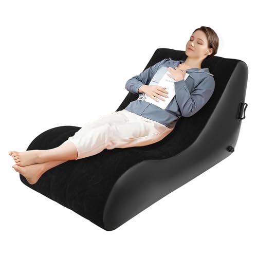 Inflatable Sofa Bed, Portable Leisure Lounger S-Shaped Air Chair Folding Sofa Bed with Air Pump for Living Room Patio Outdoor Camping (Black) - color: Black