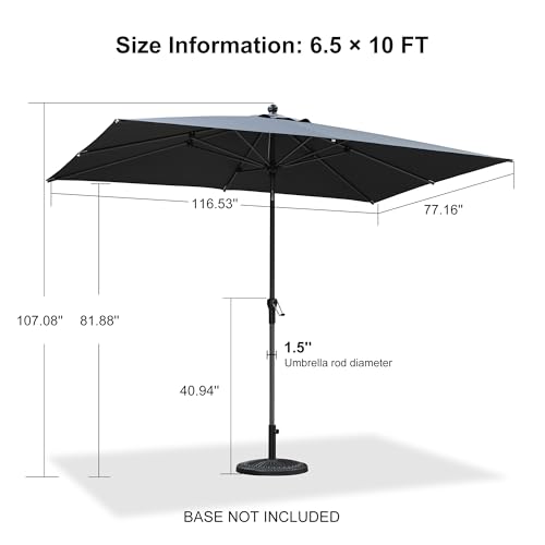 PURPLE LEAF 10' x 6.5' Rectangular Patio Umbrella Outdoor Table Umbrella Aluminum Frame Market Umbrella Sun Umbrella with 8 Sturdy Ribs & Tilt for Garden Deck Lawn & Pool Gray - color: Gray, size: 6.5' x 10'