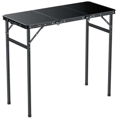 GARLLEN Folding Camping Table, 3 Adjustable Height Lightweight Folding Picnic Table, Aluminum Portable Foldable Outdoor Table for Grill, Camping, Grill, Threaded Install, 35.4" L x 15.7" W, Black - color: Black, size: Tabletop Size: 35.4"l X 15.7"w