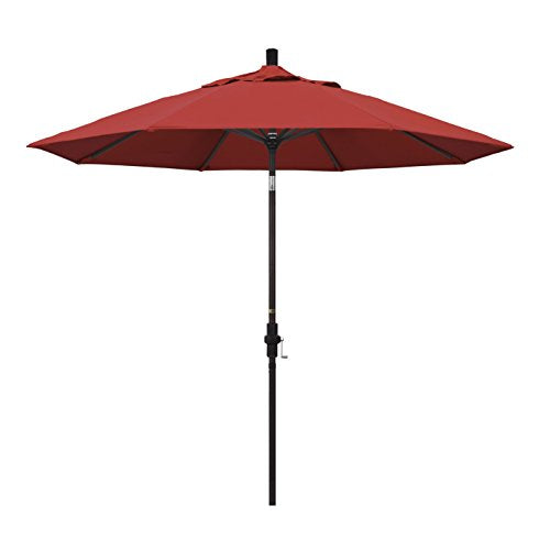 California Umbrella 9' Round Aluminum Market Umbrella, Crank Lift, Collar Tilt, Bronze Pole, Red Olefin - color: Red