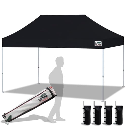 Eurmax USA 10x15ft Pop Up Canopy, Commercial Instant Tent for Outdoor Events, Patented No-Tip Rolling Storage Bag with 4 Sandbags,UV & Water Resistant,Heavy Duty Portable Shelter Gazebo,Black - color: Black, size: 10x15