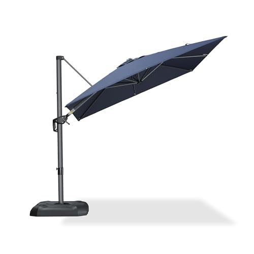 PURPLE LEAF 8 Feet Patio Umbrella Outdoor Cantilever Square Umbrella Aluminum Offset Umbrella with 360-degree Rotation for Garden Deck Pool Patio, Navy Blue - color: Navy Blue, size: 8' X 8', style: Standard