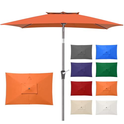 6.6 x 10 ft Rectangular Patio Umbrella, Outdoor Market Table Umbrella with Push Button Tilt and Crank, Double-Tier Vent, 6 Ribs, Rectangle Patio Umbrella for Backyard, Deck, Pool, Fits 4–6 Chairs and Tables (Orange) - color: Orange
