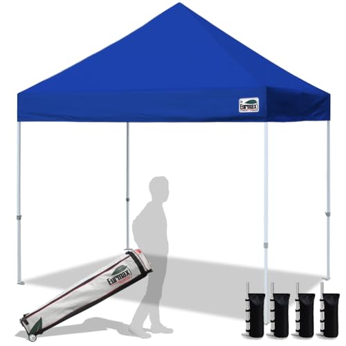 Eurmax USA 8x8ft Pop Up Canopy, Commercial Instant Tent for Outdoor Events, Patented No-Tip Rolling Storage Bag with 4 Sandbags, UV & Water Resistant, Heavy Duty Portable Shelter Gazebo,Blue - color: Blue, size: 8x8