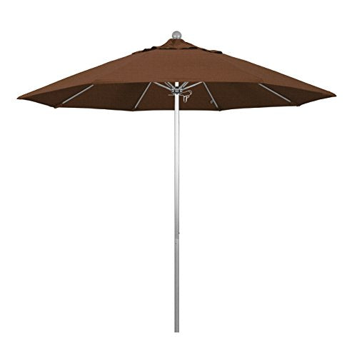 California Umbrella 9' Round Aluminum/Fiberglass Umbrella, Push Open, Silver Pole, Olefin Teak Fabric - color: Teak