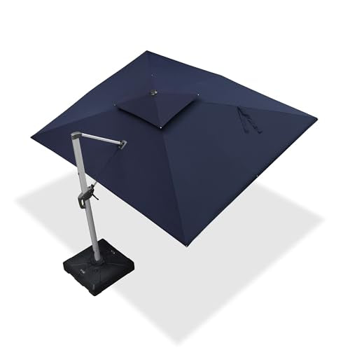 PURPLE LEAF 9' X 12' Patio Umbrella Outdoor Rectangle Umbrella Large Cantilever Umbrella Windproof Offset Heavy Duty Sun for Garden Deck Pool Patio, Navy Blue - color: Navy Blue, size: 9' X 12'