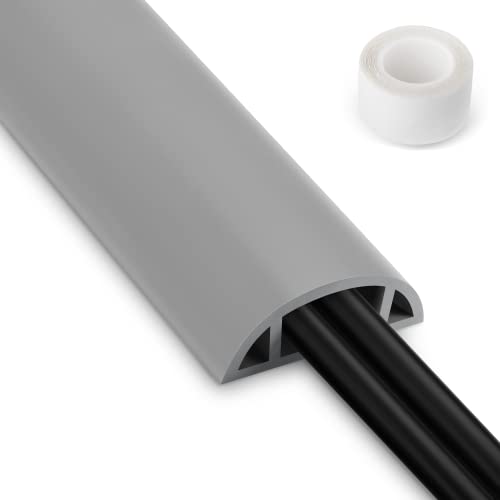 Cord Hider Floor, 3FT, Grey Cord Cover Floor, Cord Protector Floor Extension Cable Cover, Soft PVC Wire Covers - Cable Management Hide Cords on Floor - Cord Cavity: 0.7" (W) x 0.4"(H) - color: Grey, size: Large-3ft