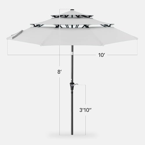 Best Choice Products 10ft 3-Tier Market Patio Umbrella, Outdoor Sun Shade with Tilt, Crank Lift, 8 Ribs for Backyard, Deck, Poolside - color: Fog Gray