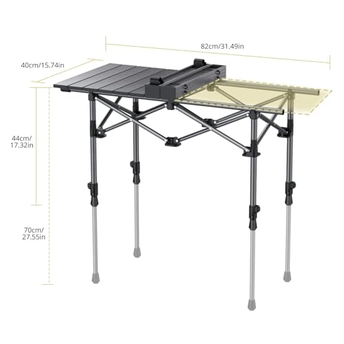 Anbte 3ft Aluminum Roll Top Camping Table, 2 Adjustable Height Camping Table Folding with Storage Net & Bag Lightweight Roll Up Table for Tailgate Outdoor Backyard BBQ Patio Picnic, 32.2” X 16”, Black - color: Black, size: 32"L x 16"W x 27.5"H (2 heights)