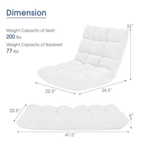 Giantex Floor Chair with Back Support, 14 Adjustable Position, Padded Sleeper Bed, Couch Recliner, Folding Gaming Floor Chairs for Adults, Living Room, Bedroom, Yoga, Meditation, White - color: White, size: 26.5"x22.5"x22"