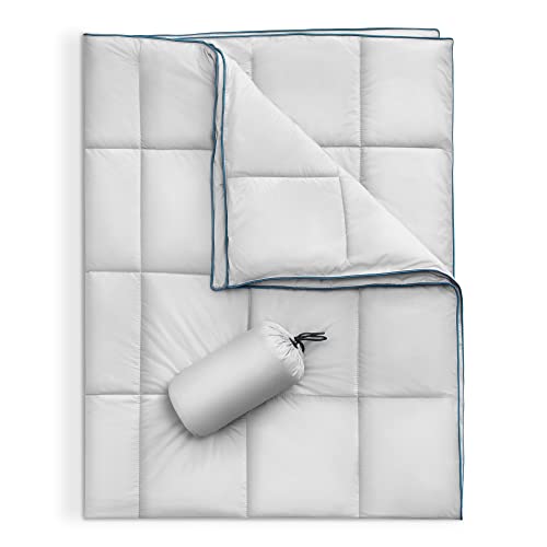 Sonive Blanket 52x75, Packable Compact Blanket Weatherproof Outdoor Down Alternative Throw Puffy Warm Quilt for Camping, Hiking, Backpacking, Picnic, Stadium Light Gray - color: Light Gray