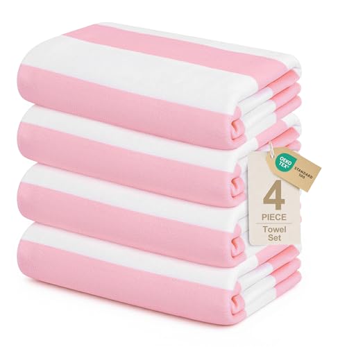 Touchat 4 Pack Beach Towels Oversized 30'' x 60'' Microfiber Pool Swim Bath Camping Travel Cabana Stripe Quick-Dry Super Absorbent Lightweight Sand Free Towel for Adults, Multi-Functional，Pink - color: Pink3