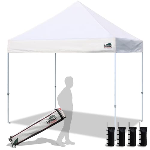 Eurmax USA 8x8ft Pop Up Canopy, Commercial Instant Tent for Outdoor Events, Patented No-Tip Rolling Storage Bag with 4 Sandbags, UV & Water Resistant, Heavy Duty Portable Shelter Gazebo,White - color: White, size: 8x8
