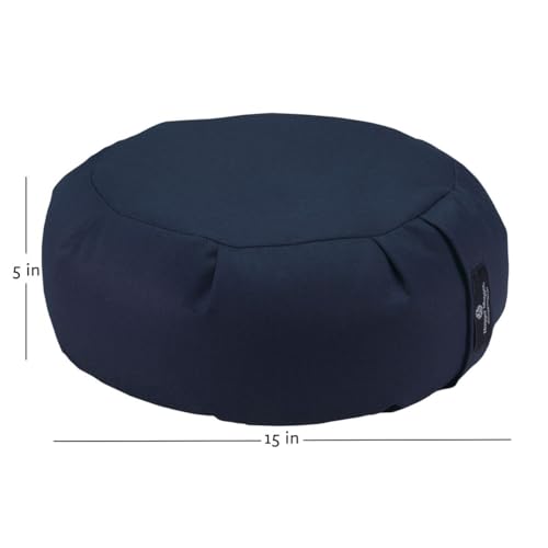 Hugger Mugger Zafu Meditation Cushion - Support in Cross-Legged Sitting, Buckwheat Filled, Durable Fabric, Convenient Handle, Handmade in USA - color: Blue
