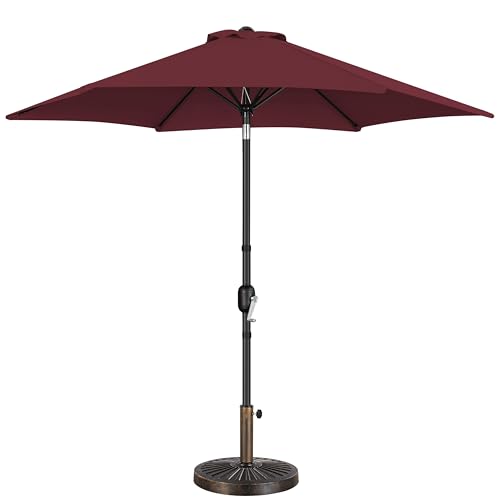 Yaheetech 9FT Patio Umbrella Outdoor with Heavy Duty Base Included,Table Umbrella with Push Button Tilt and Crank, UV Protection Waterproof for Yard/Outdoor/Wedding Parties and Events - Burgundy - color: Burgungy, size: 9FT