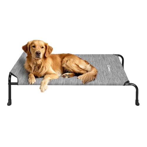 Veehoo Original Elevated Dog Bed - Outdoor Raised Cot for Large Dogs, One-Sided Raised Headboard Cooling Pet Bed, Sleeping Training Cot, Non-Slip & Breathable, XL, CWC2417A - color: Black Silver, size: 41"L x 27"W x 7.9"Th