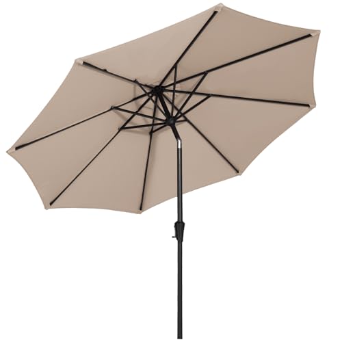 MEWAY 9ft Patio Umbrella Outdoor Table Umbrellas with Push Button Tilt and Crank, Market Umbrella 8 Sturdy Ribs for Deck, Garden, Pool and Backyard, Beige - color: Beige, size: 9ft