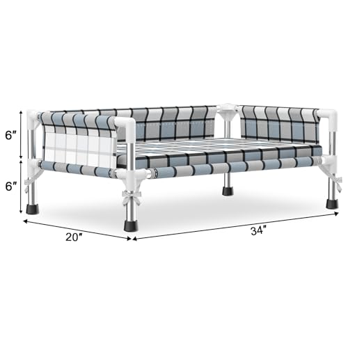 Elevated Raised Outdoor Dog Bed - Cooling Washable Dog Cot with Guardrail, Durable & Breathable Cotton Mesh Pet Hammock Beds with Stainless Steel Pipe Frame for Small Pets (Cushion-(M-)) - size: Cushion-(M-)