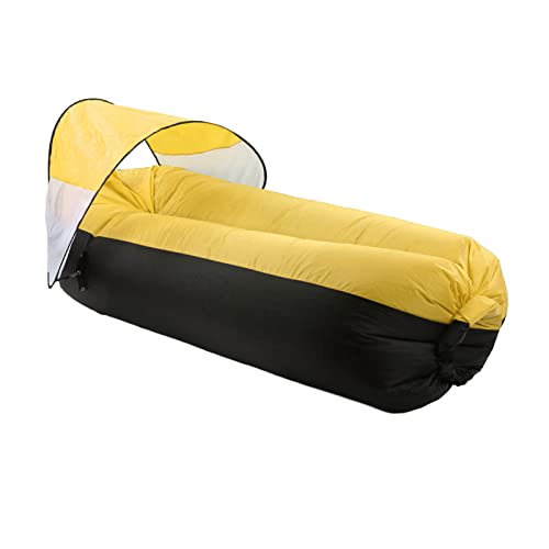 Inflatable Lounger Air Sofa Chair with Sunshade,Outdoor Inflatable Sofa,Portable Water Proof Couch, for Outdoor, Beach, Hiking, Picnics, (Black Plus Yellow)