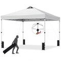 Tangkula 10 x10 Ft Pop Up Canopy with Center Lock, UPF 50+ One-Button Setup Outdoor Canopy Tent with Roller Bag, 4 Sand Bags, Heavy-Duty Steel Frame, 8 Stakes, 4 Ropes for Camping, Picnic - color: White