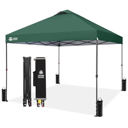 CROWN SHADES 10x10 Pop Up Canopy - Patented Center Lock One Push Instant Outdoor Canopy Beach Tent with STO-N-Go Bag 8 Stakes & 4 Sand Bags，Forest Green - style: Forest green
