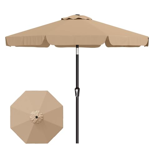 AreShark 9FT Valance Patio Umbrella, Outdoor Table Umbrella with Tilt and Crank, Outdoor Market Umbrellas W/ 8 Sturdy Ribs UV Protection for Garden, Deck, Backyard and Pool, Beige - color: Beige, size: 9 Ft