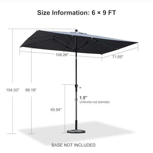 PURPLE LEAF 9' x 6' Rectangular Patio Umbrella Outdoor Table Umbrella Aluminum Frame Market Umbrella Sun Umbrella with 8 Sturdy Ribs & Tilt for Garden Deck Lawn & Pool Gray - color: Gray, size: 6' x 9'